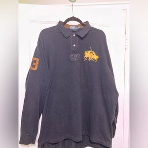 Polo Ralph Lauren Men's 2XL Blue Long Sleeve Shirt Double Jockey 3 Shirt Rugby